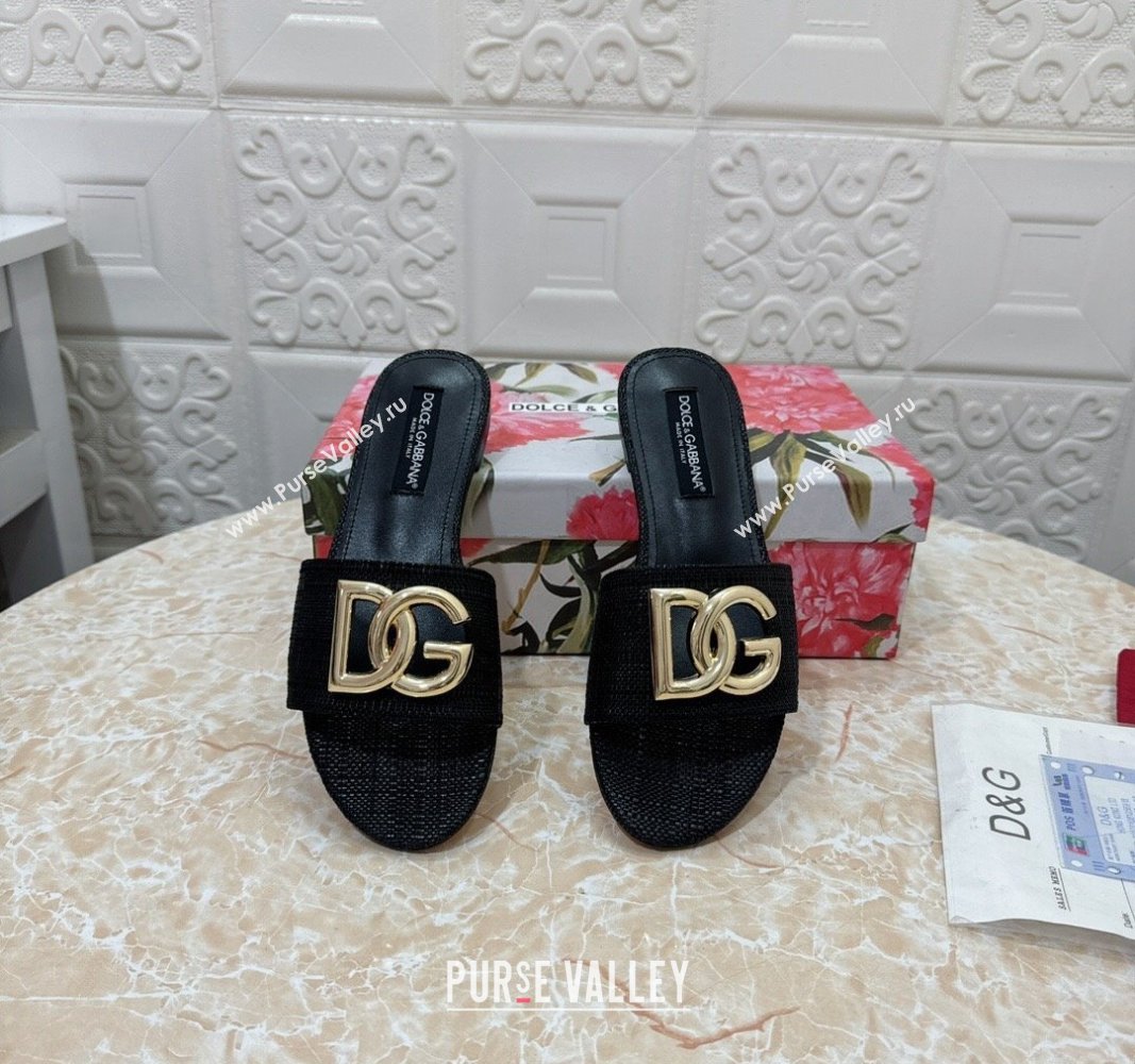 Dolce Gabbana DG Straw-Like Flat Slide Sandals Black 2024 0325 (MD-240325120)