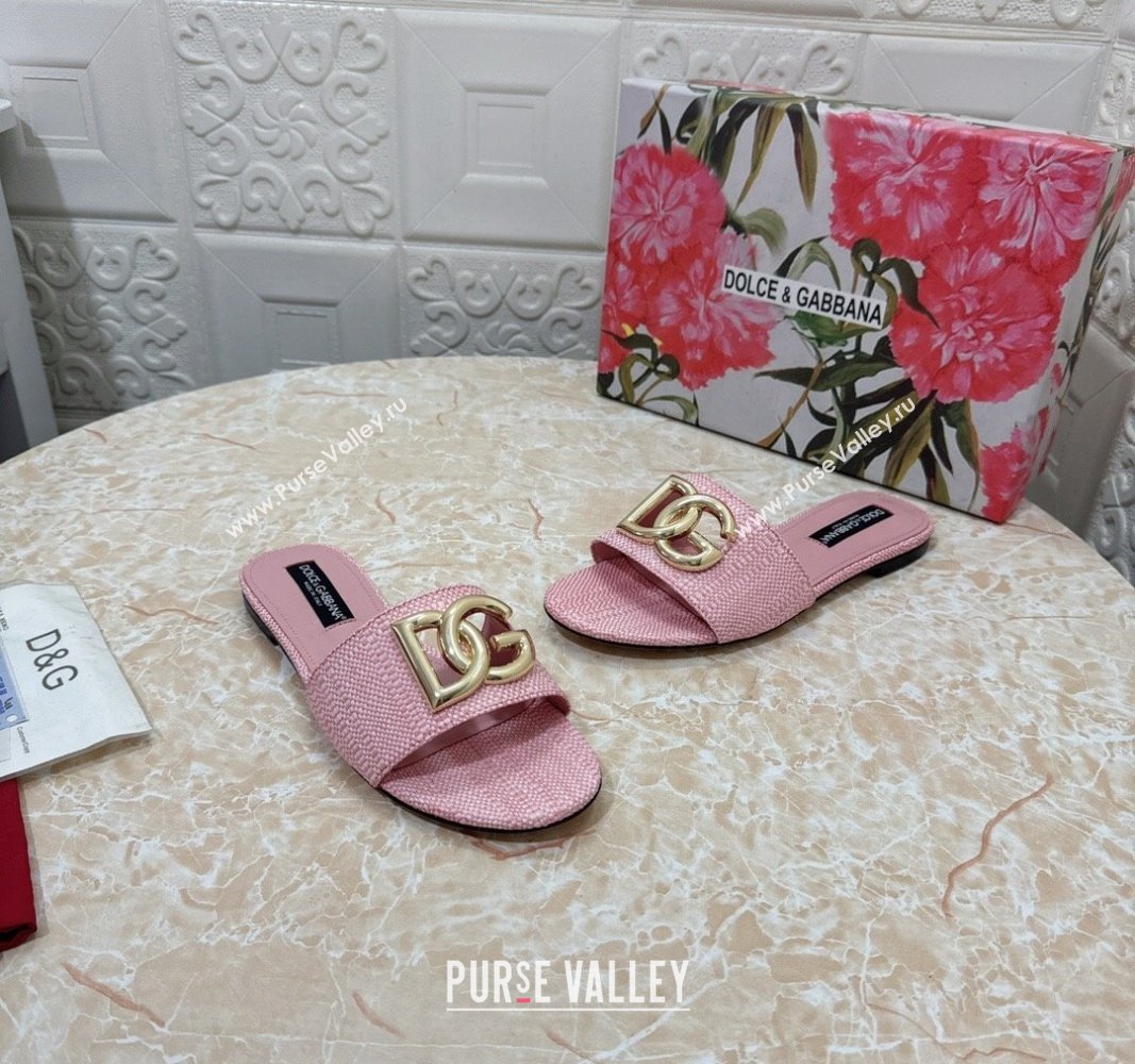 Dolce Gabbana DG Straw-Like Flat Slide Sandals Light Pink 2024 0325 (MD-240325121)