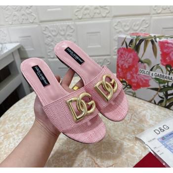 Dolce Gabbana DG Straw-Like Flat Slide Sandals Light Pink 2024 0325 (MD-240325121)