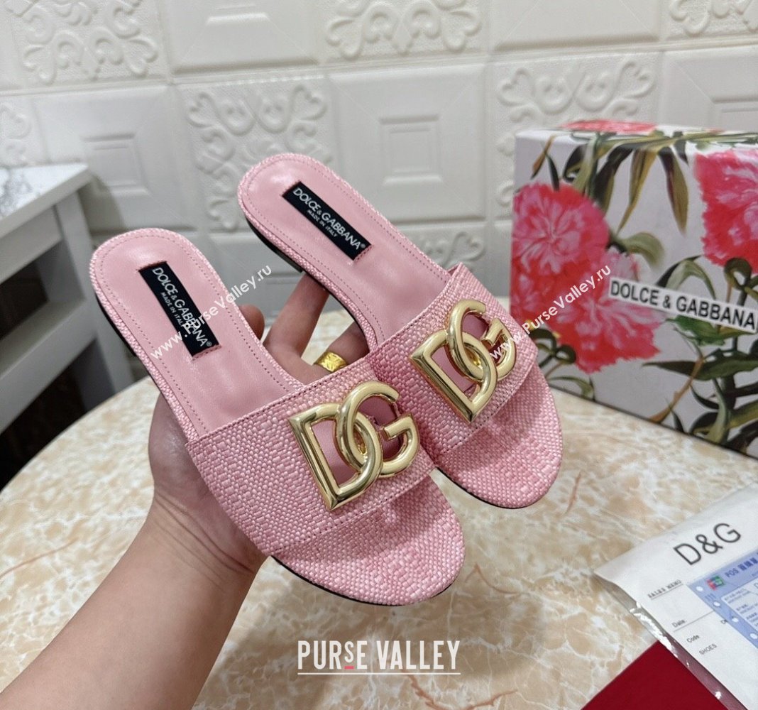 Dolce Gabbana DG Straw-Like Flat Slide Sandals Light Pink 2024 0325 (MD-240325121)