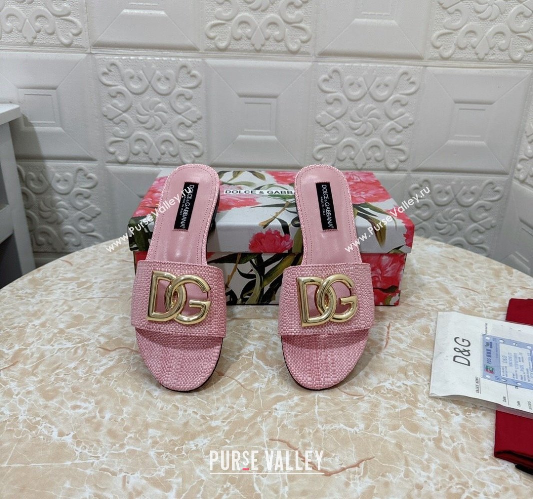 Dolce Gabbana DG Straw-Like Flat Slide Sandals Light Pink 2024 0325 (MD-240325121)