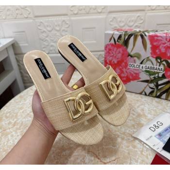 Dolce Gabbana DG Straw-Like Flat Slide Sandals Beige 2024 0325 (MD-240325123)