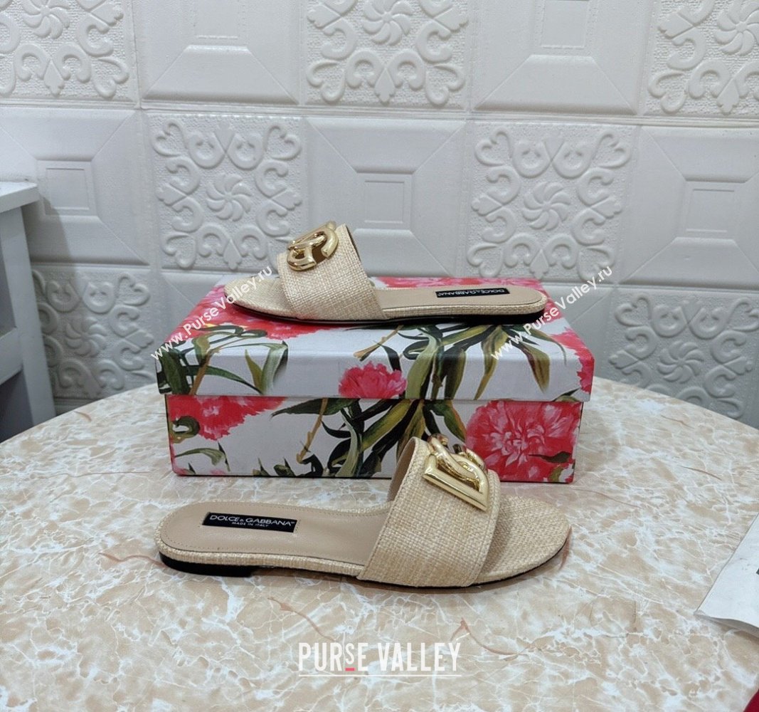 Dolce Gabbana DG Straw-Like Flat Slide Sandals Beige 2024 0325 (MD-240325123)