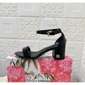 Dolce Gabbana DG Patent Leather Heel Sandals 6cm Black 2024 0506 (MD-240506086)