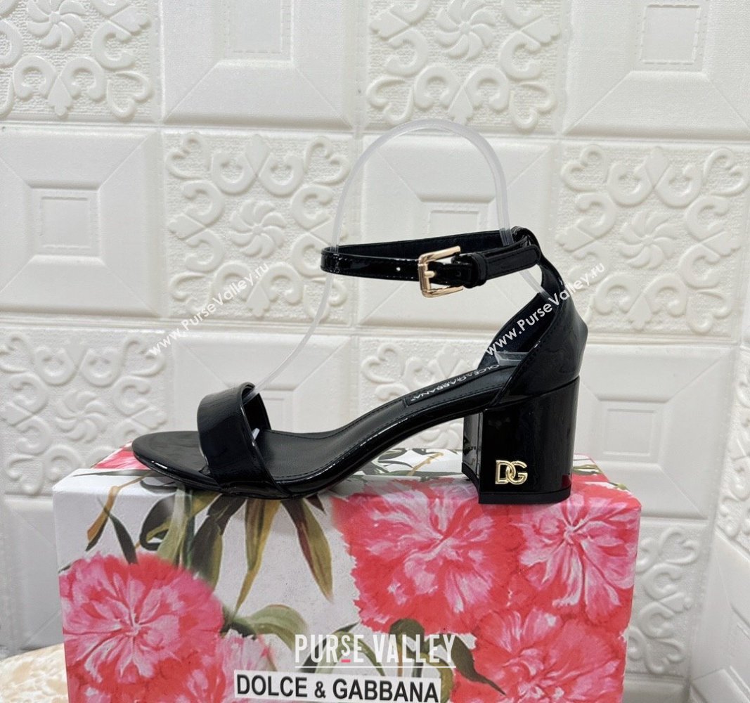 Dolce Gabbana DG Patent Leather Heel Sandals 6cm Black 2024 0506 (MD-240506086)