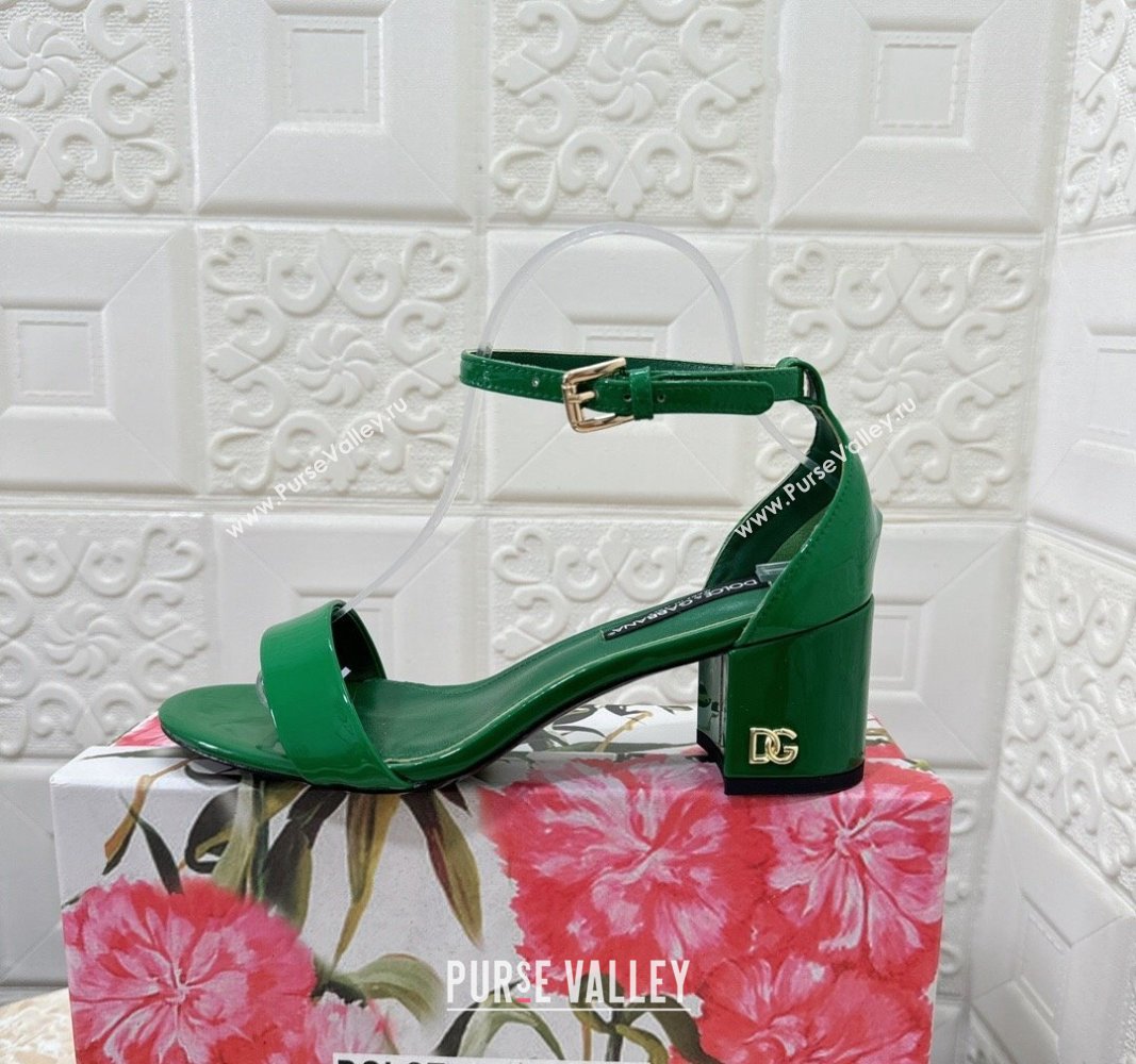 Dolce Gabbana DG Patent Leather Heel Sandals 6cm Green 2024 0506 (MD-240506091)