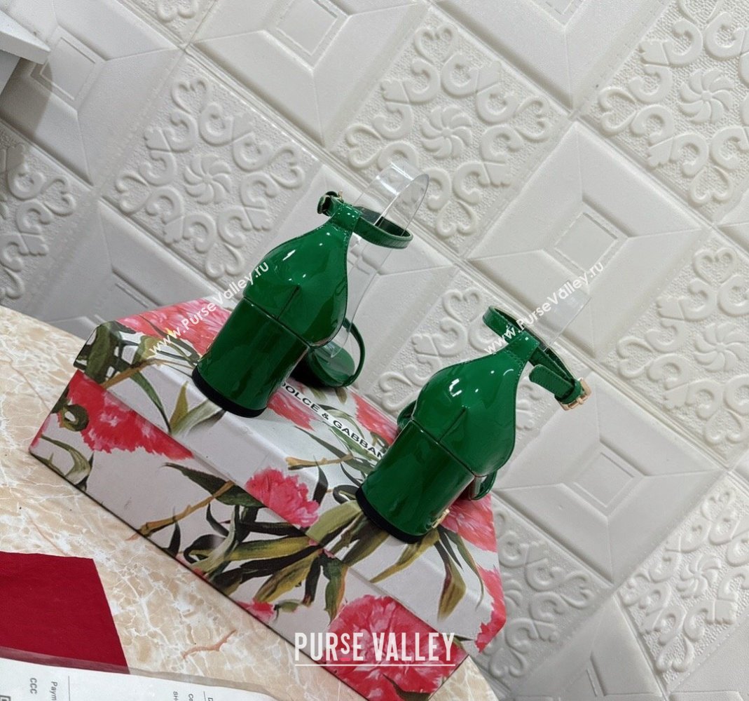 Dolce Gabbana DG Patent Leather Heel Sandals 6cm Green 2024 0506 (MD-240506091)