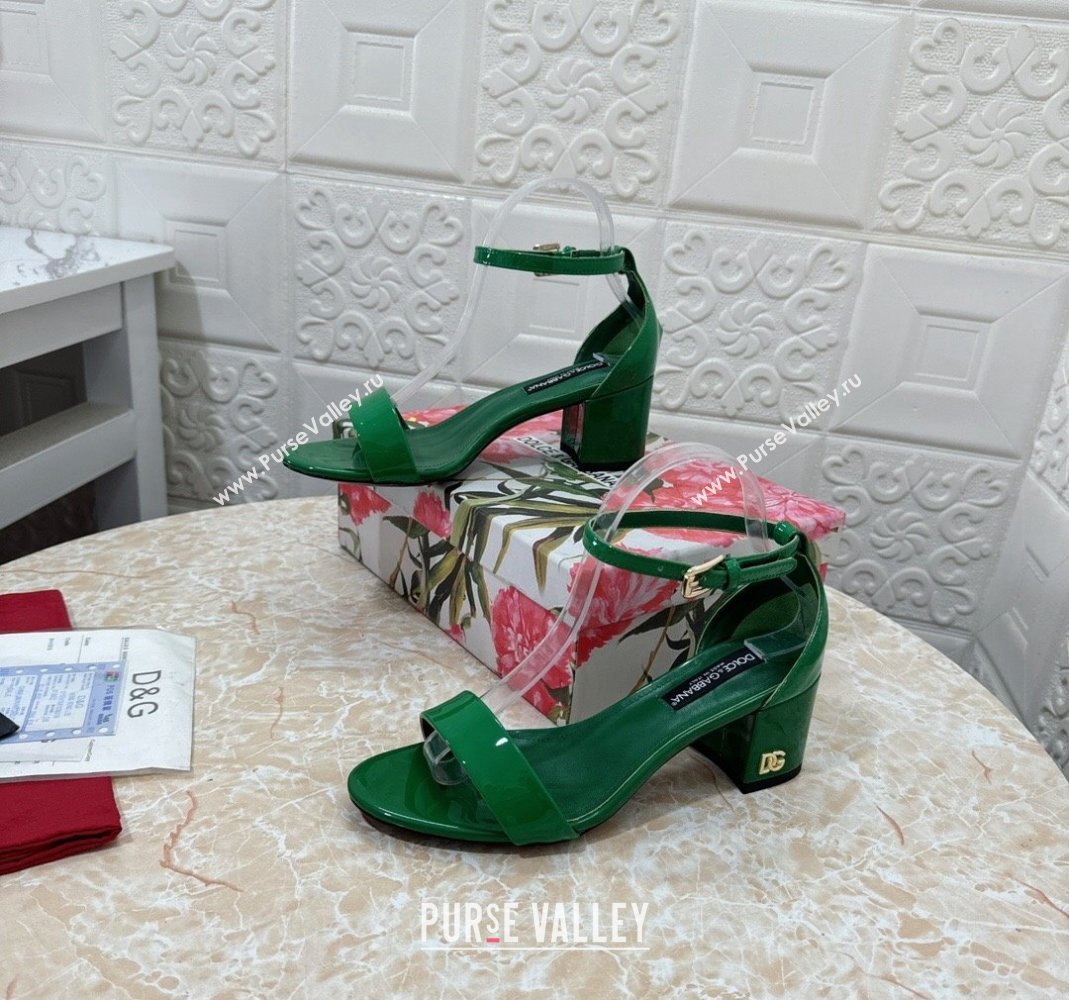 Dolce Gabbana DG Patent Leather Heel Sandals 6cm Green 2024 0506 (MD-240506091)