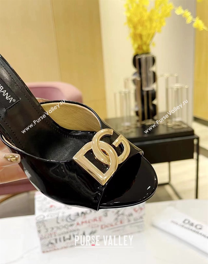 Dolce Gabbana DG Patent Calfskin Heel Slide Sandals Black 2024 0506 (MD-240506078)