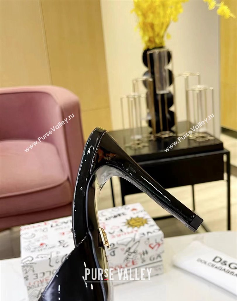 Dolce Gabbana DG Patent Calfskin Heel Slide Sandals Black 2024 0506 (MD-240506078)