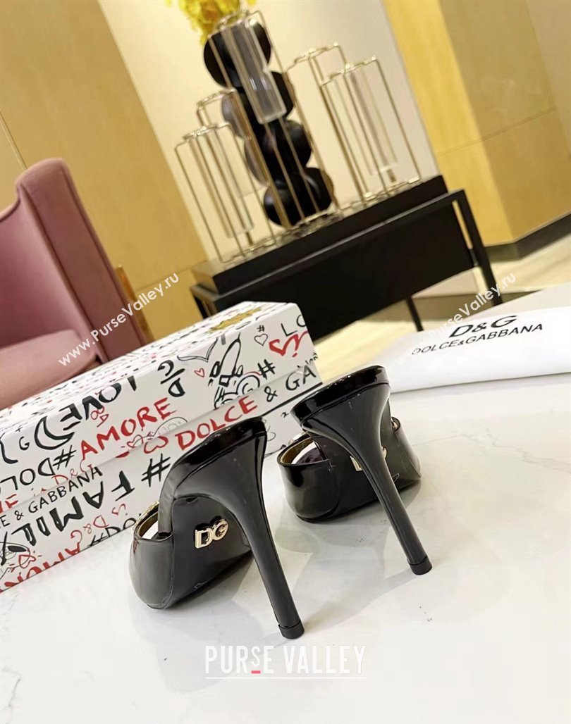 Dolce Gabbana DG Patent Calfskin Heel Slide Sandals Black 2024 0506 (MD-240506078)