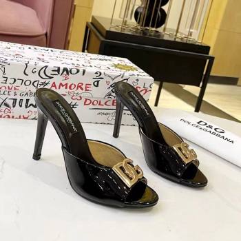 Dolce Gabbana DG Patent Calfskin Heel Slide Sandals Black 2024 0506 (MD-240506078)