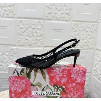 Dolce Gabbana DG Patent Leather and Mesh Slingbacks Pumps 6.5cm Black 2024 (MD-240506094)