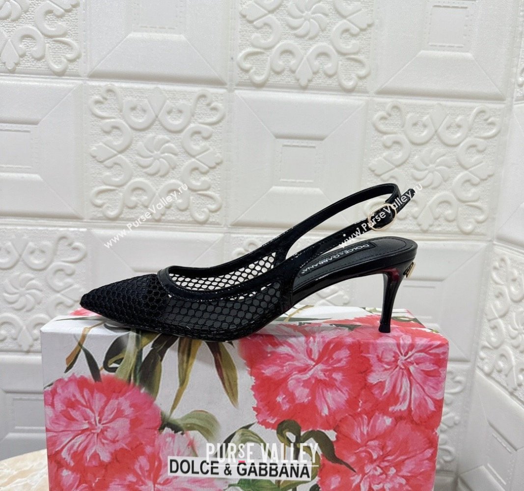 Dolce Gabbana DG Patent Leather and Mesh Slingbacks Pumps 6.5cm Black 2024 (MD-240506094)