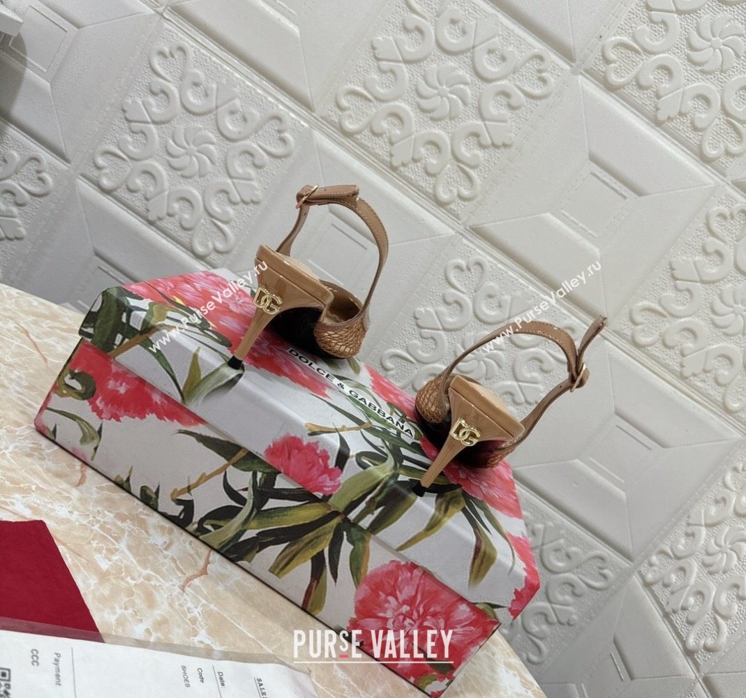 Dolce Gabbana DG Patent Leather and Mesh Slingbacks Pumps 6.5cm Beige 2024 (MD-240506096)