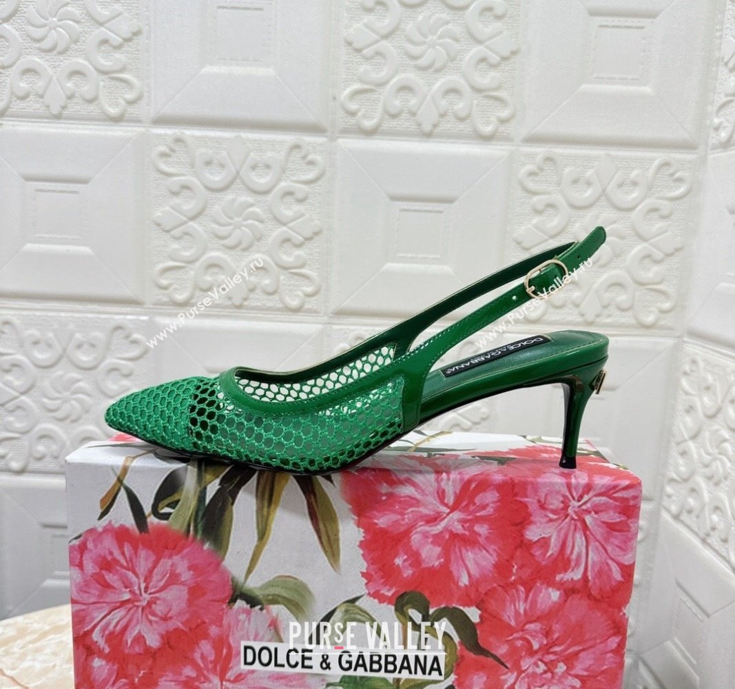 Dolce Gabbana DG Patent Leather and Mesh Slingbacks Pumps 6.5cm Green 2024 (MD-240506097)