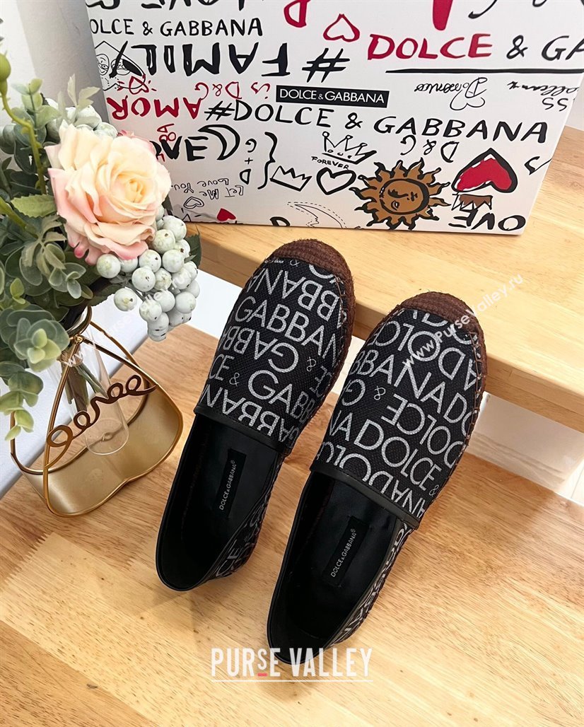 Dolce Gabbana DG Printed Canvas Espadrilles Flat Black 2024 0604 (MD-240604101)