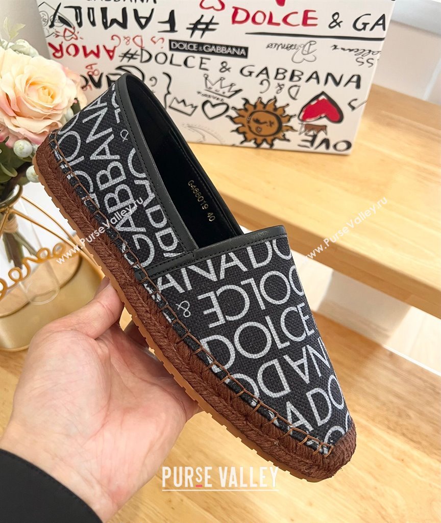 Dolce Gabbana DG Printed Canvas Espadrilles Flat Black 2024 0604 (MD-240604101)