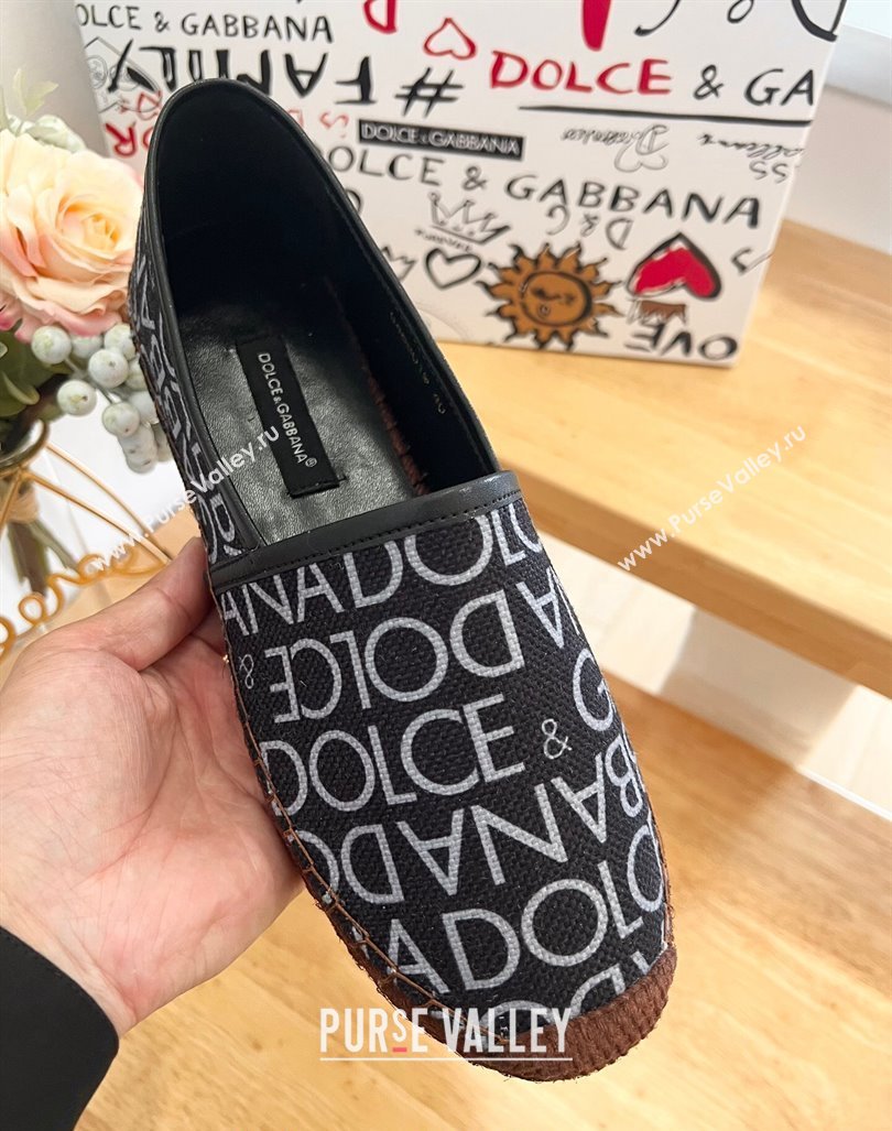 Dolce Gabbana DG Printed Canvas Espadrilles Flat Black 2024 0604 (MD-240604101)