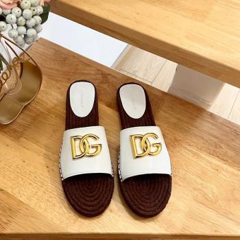 Dolce Gabbana Calfskin Espadrille Flat Slide Sandals White 2024 0604 (MD-240604104)