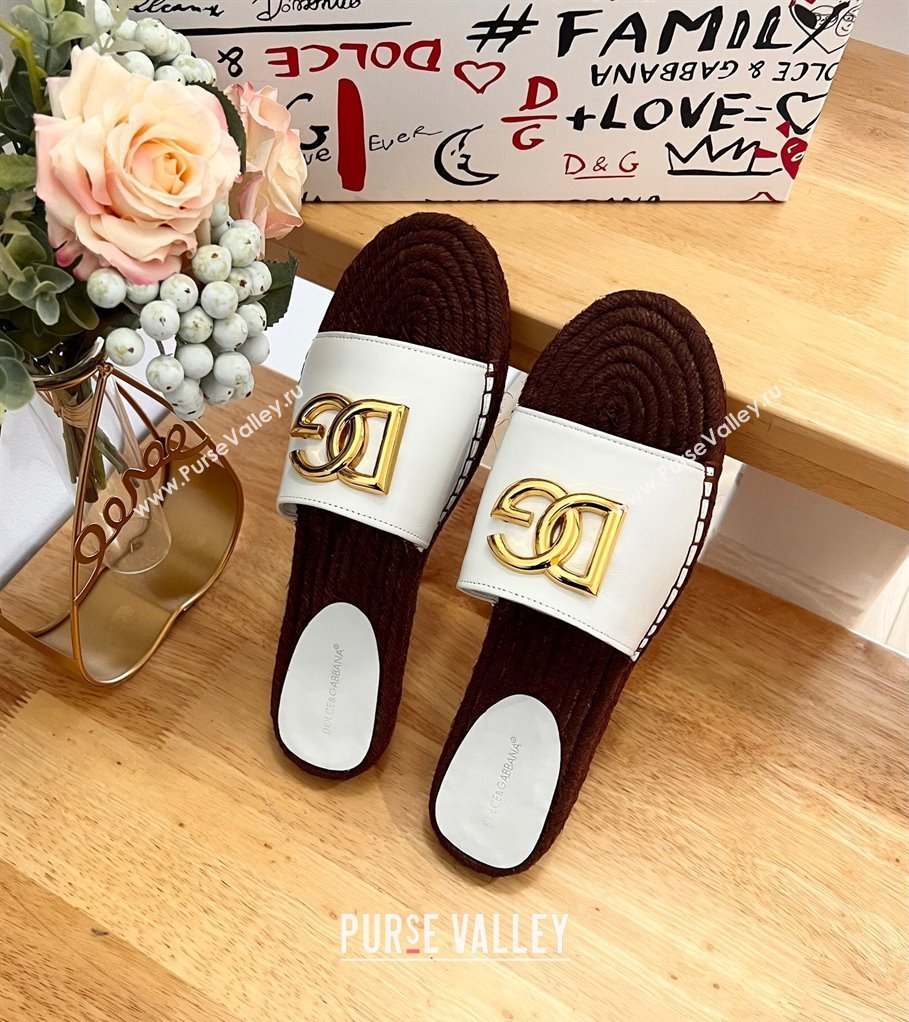 Dolce Gabbana Calfskin Espadrille Flat Slide Sandals White 2024 0604 (MD-240604104)