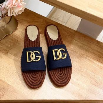 Dolce Gabbana Canvas Espadrille Flat Slide Sandals Dark Blue 2024 0604 (MD-240604106)
