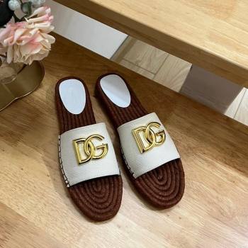 Dolce Gabbana Canvas Espadrille Flat Slide Sandals White 2024 0604 (MD-240604107)