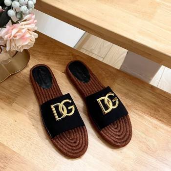 Dolce Gabbana Canvas Espadrille Flat Slide Sandals Black 2024 0604 (MD-240604108)