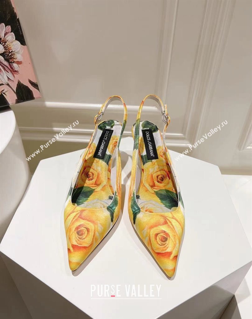 Dolce Gabbana Printed Slingback Pumps 6.5cm/9.5cm White/Yellow 2024 0604 (MD-240604114)