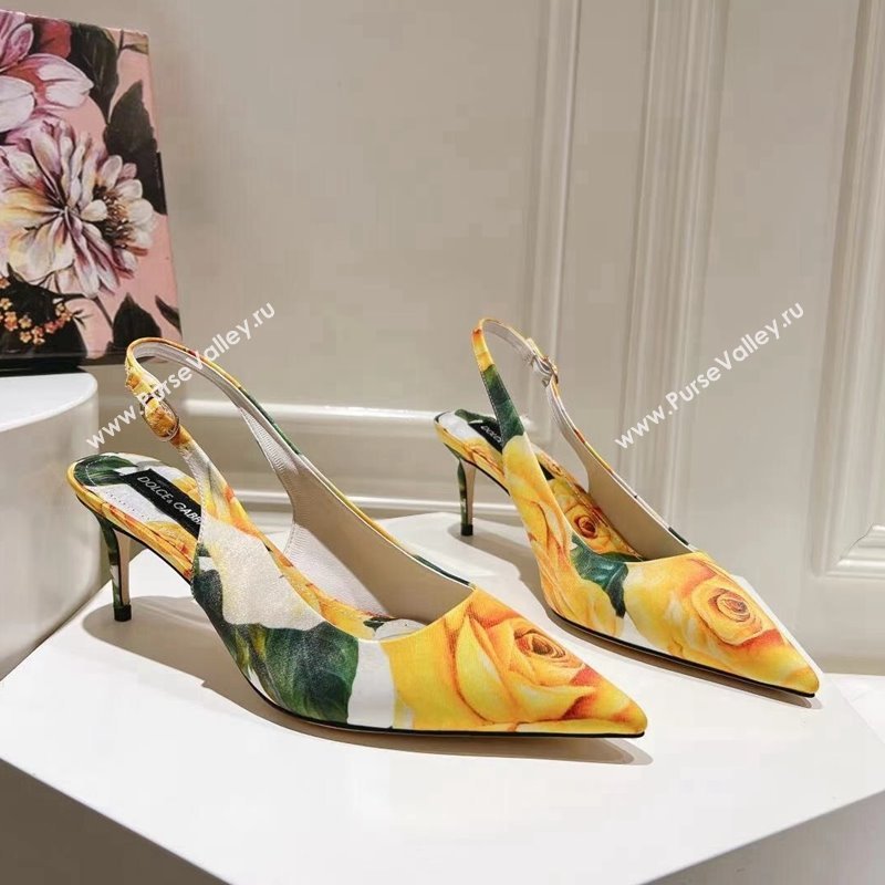 Dolce Gabbana Printed Slingback Pumps 6.5cm/9.5cm White/Yellow 2024 0604 (MD-240604114)