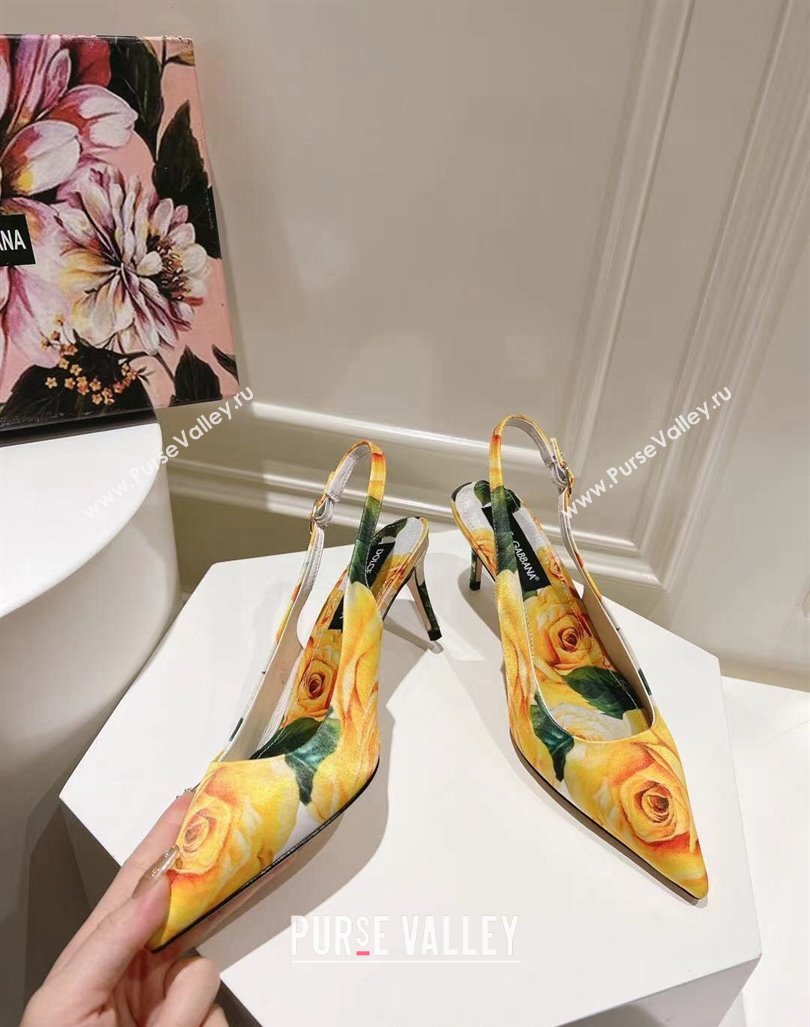 Dolce Gabbana Printed Slingback Pumps 6.5cm/9.5cm White/Yellow 2024 0604 (MD-240604114)