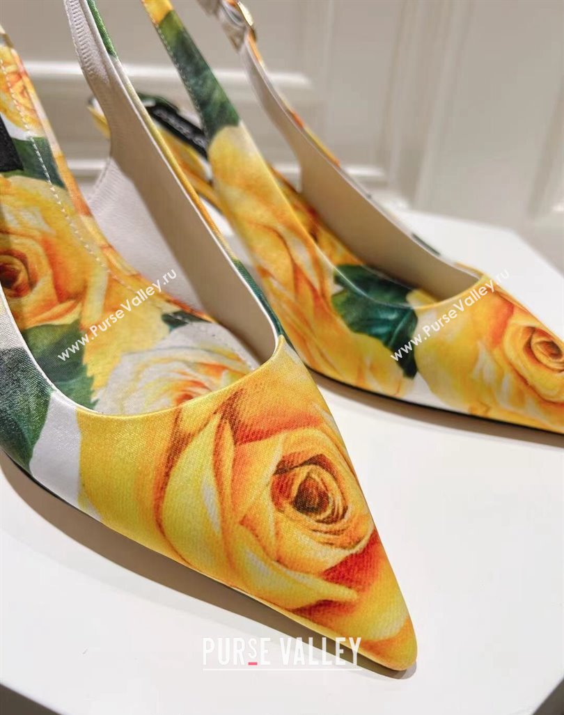 Dolce Gabbana Printed Slingback Pumps 6.5cm/9.5cm White/Yellow 2024 0604 (MD-240604114)