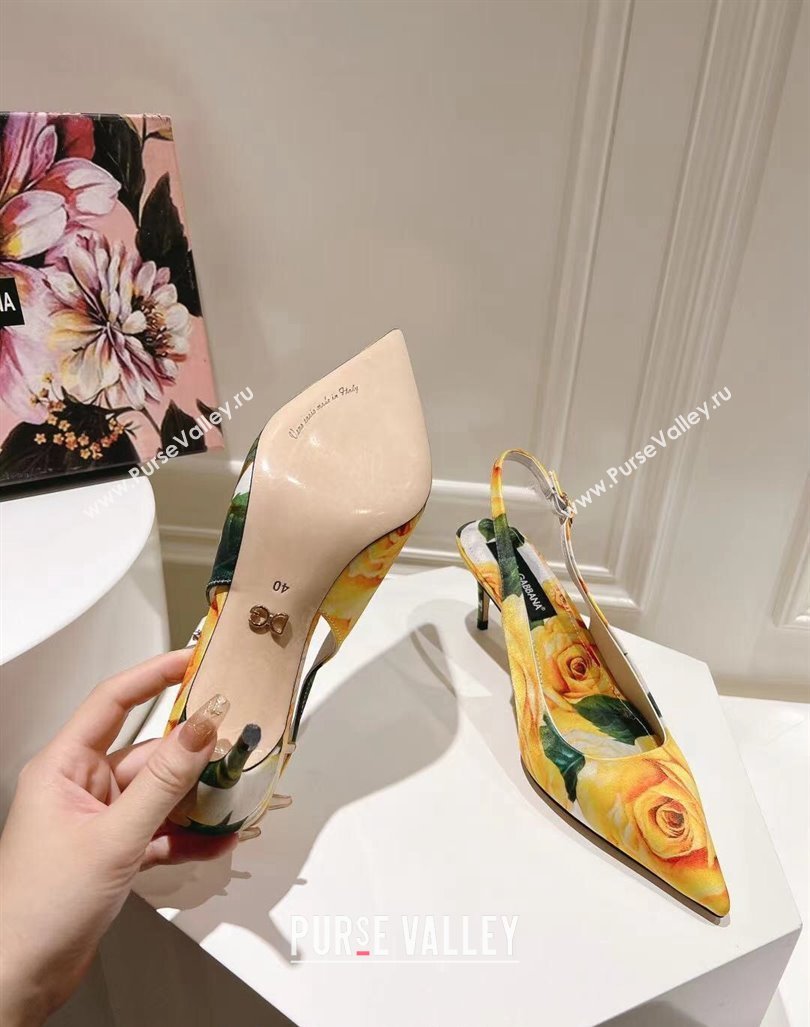 Dolce Gabbana Printed Slingback Pumps 6.5cm/9.5cm White/Yellow 2024 0604 (MD-240604114)