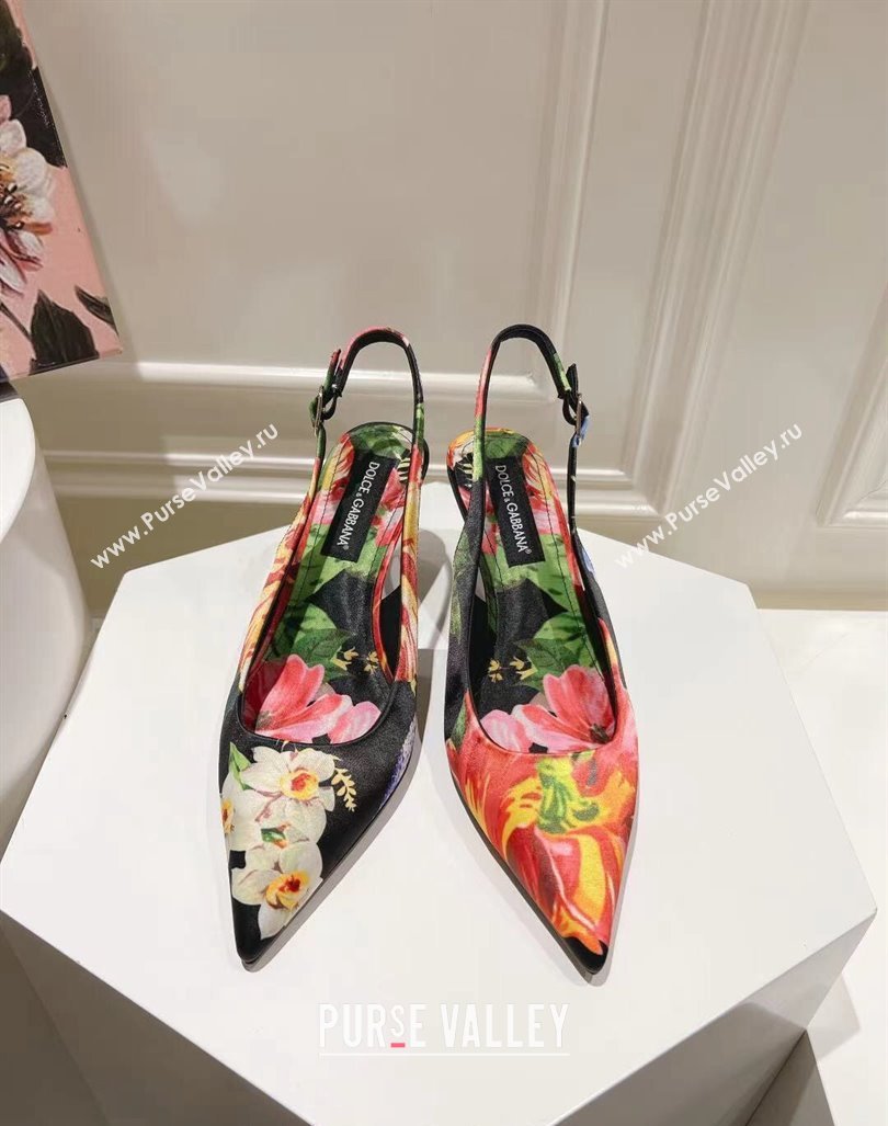 Dolce Gabbana Printed Slingback Pumps 6.5cm/9.5cm Black/Multi 2024 0604 (MD-240604115)