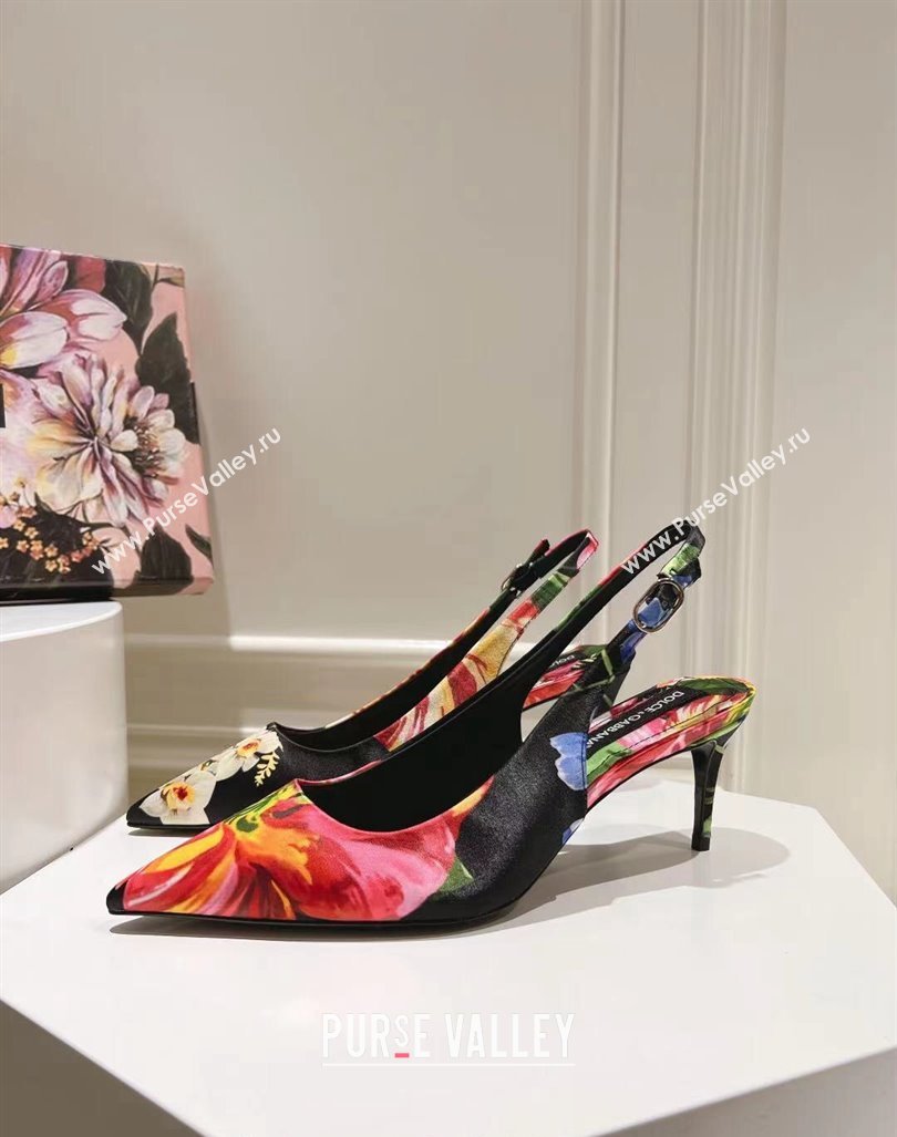 Dolce Gabbana Printed Slingback Pumps 6.5cm/9.5cm Black/Multi 2024 0604 (MD-240604115)