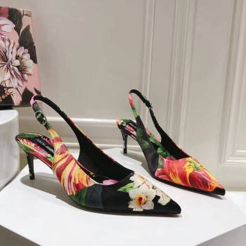 Dolce Gabbana Printed Slingback Pumps 6.5cm/9.5cm Black/Multi 2024 0604 (MD-240604115)