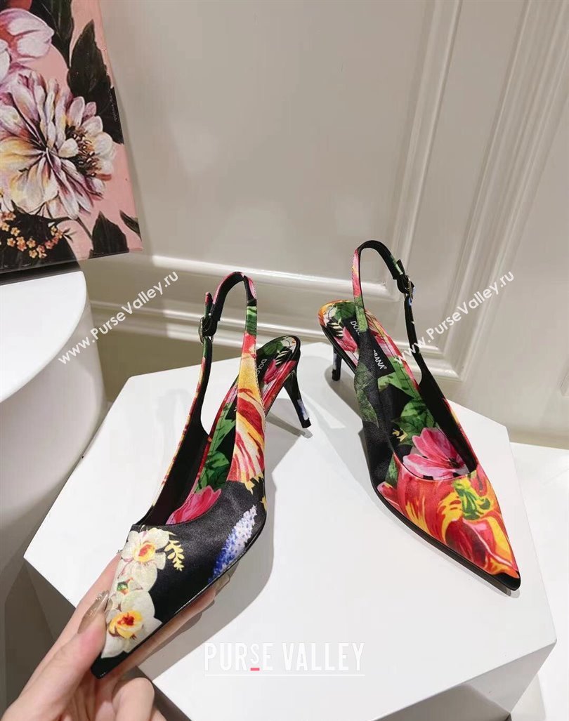 Dolce Gabbana Printed Slingback Pumps 6.5cm/9.5cm Black/Multi 2024 0604 (MD-240604115)