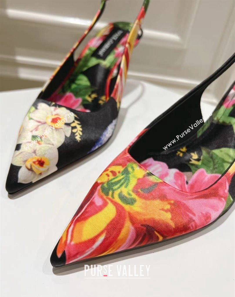 Dolce Gabbana Printed Slingback Pumps 6.5cm/9.5cm Black/Multi 2024 0604 (MD-240604115)