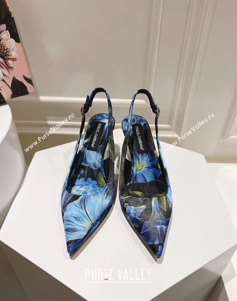 Dolce Gabbana Printed Slingback Pumps 6.5cm/9.5cm Blue/Black 2024 0604 (MD-240604116)