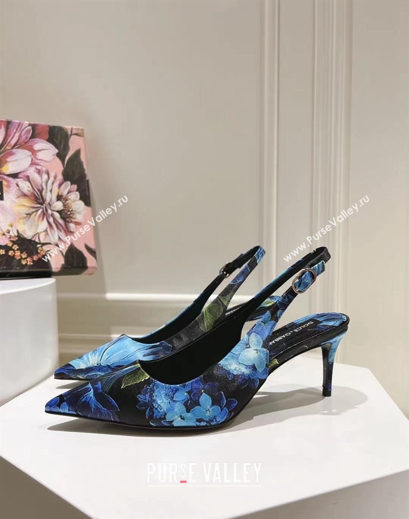 Dolce Gabbana Printed Slingback Pumps 6.5cm/9.5cm Blue/Black 2024 0604 (MD-240604116)