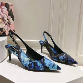 Dolce Gabbana Printed Slingback Pumps 6.5cm/9.5cm Blue/Black 2024 0604 (MD-240604116)