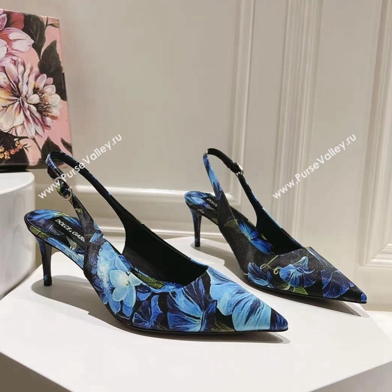 Dolce Gabbana Printed Slingback Pumps 6.5cm/9.5cm Blue/Black 2024 0604 (MD-240604116)