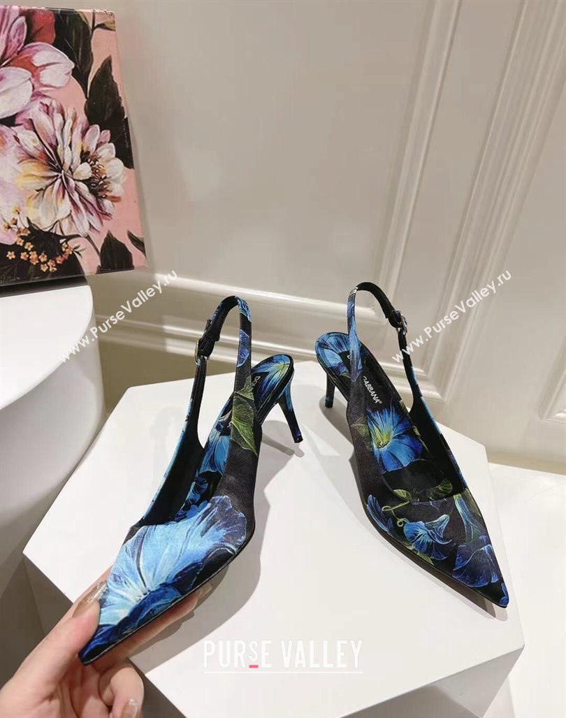 Dolce Gabbana Printed Slingback Pumps 6.5cm/9.5cm Blue/Black 2024 0604 (MD-240604116)