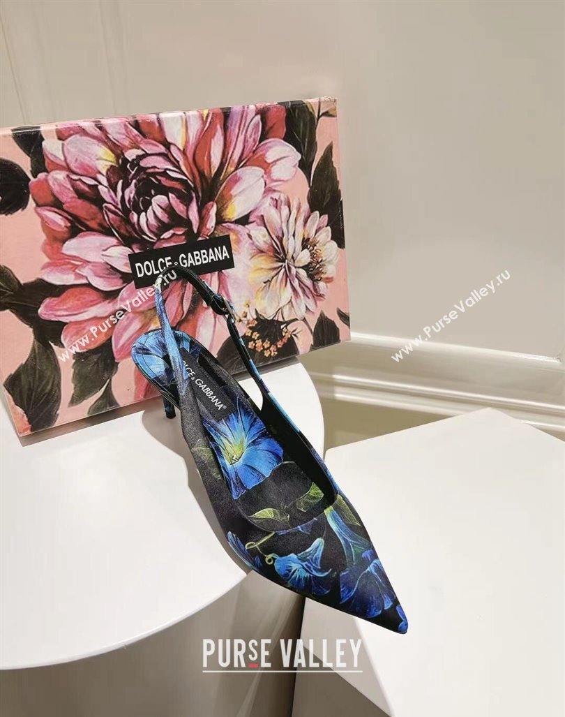 Dolce Gabbana Printed Slingback Pumps 6.5cm/9.5cm Blue/Black 2024 0604 (MD-240604116)