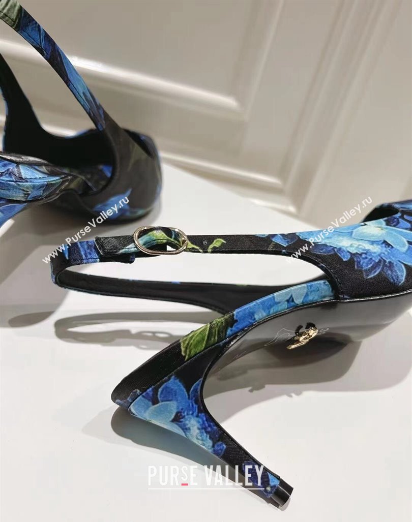 Dolce Gabbana Printed Slingback Pumps 6.5cm/9.5cm Blue/Black 2024 0604 (MD-240604116)