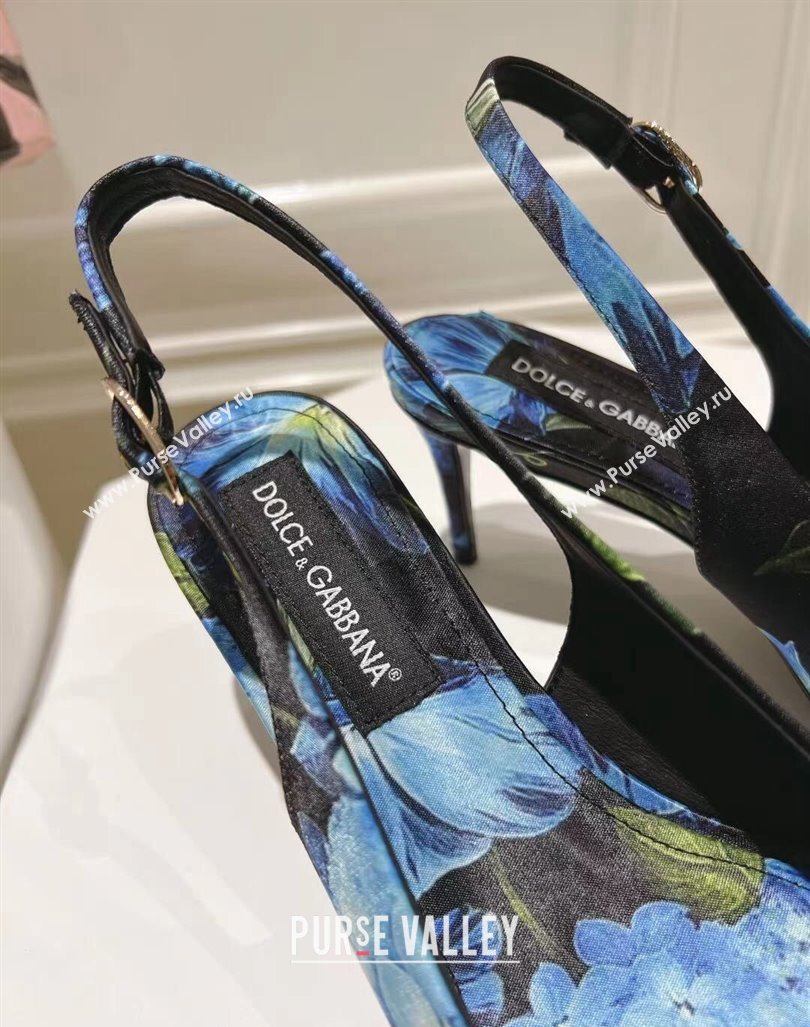 Dolce Gabbana Printed Slingback Pumps 6.5cm/9.5cm Blue/Black 2024 0604 (MD-240604116)