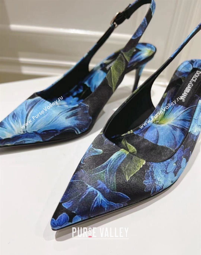 Dolce Gabbana Printed Slingback Pumps 6.5cm/9.5cm Blue/Black 2024 0604 (MD-240604116)