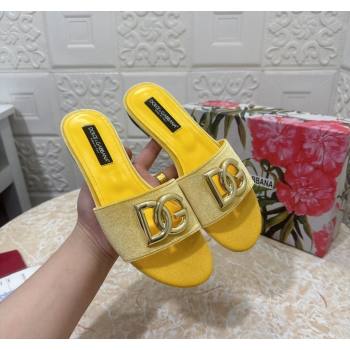 Dolce Gabbana DG Velvet Flat Slide Sandals Yellow 2024 0604 (MD-240604094)