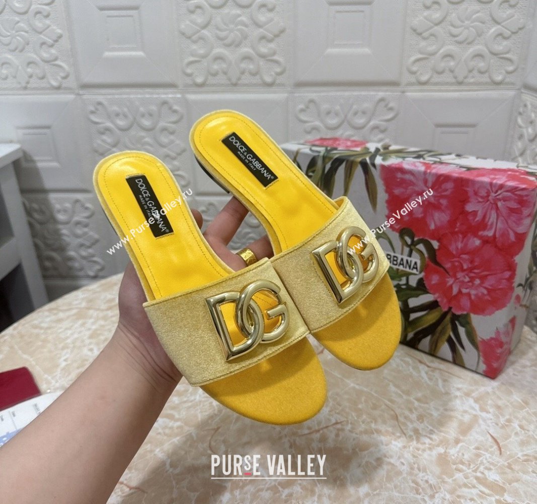 Dolce Gabbana DG Velvet Flat Slide Sandals Yellow 2024 0604 (MD-240604094)