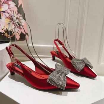 Dolce Gabbana Strass Slingback Pumps 4.5cm in Satin Red 2024 0604 (MD-240604131)